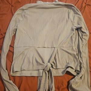 White Birch Ribbed Tie-Back Long Sleeve Top - Light Gray